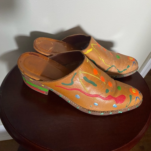 Hand Painted Vintage Leather Clogs - Unisex - Picture 6 of 16